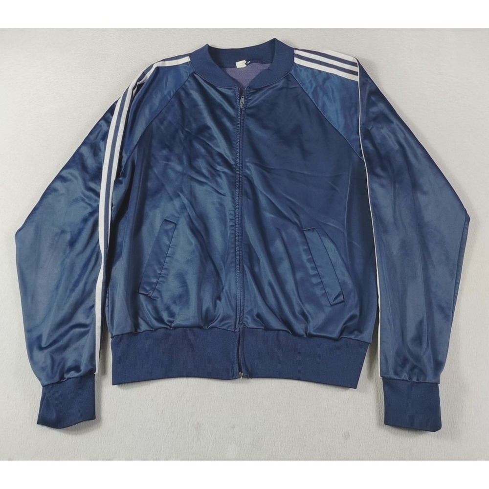 Vintage Track Jacket Mens Medium Blue Striped Full Zip Retro Athletic Gym Casual